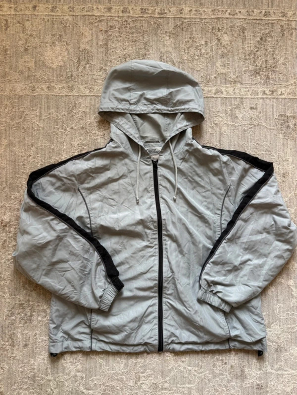 Comfort Essentials Gray Black Hooded Full Zip Windbreaker Jacket Size L